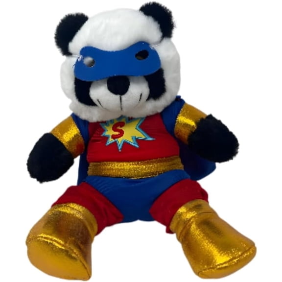 8-Inch PanPan the Panda Stuffed Toy with Superbear Outfit & Mask Adorable Plush Panda Toy for Kids