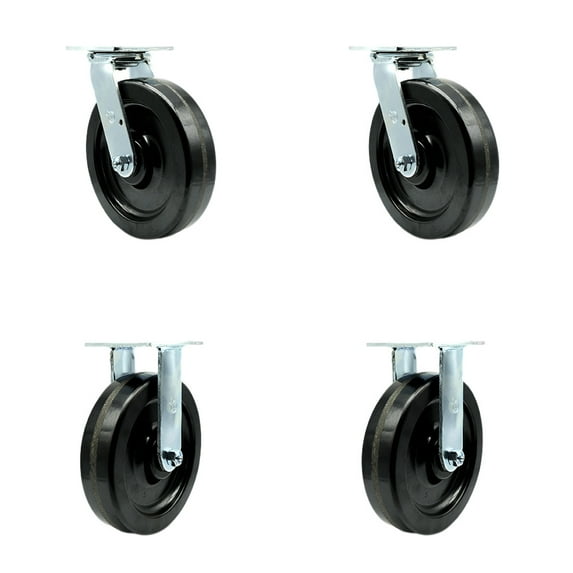 8 Inch Phenolic Caster Set with Ball Bearings 2 Swivel 2 Rigid Service Caster