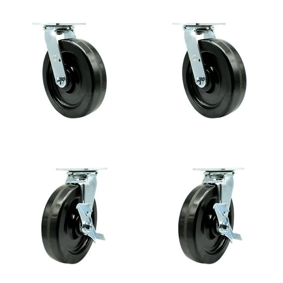 8 Inch Phenolic Caster Set with Ball Bearings 2 Swivel Lock 2 Brake SCC