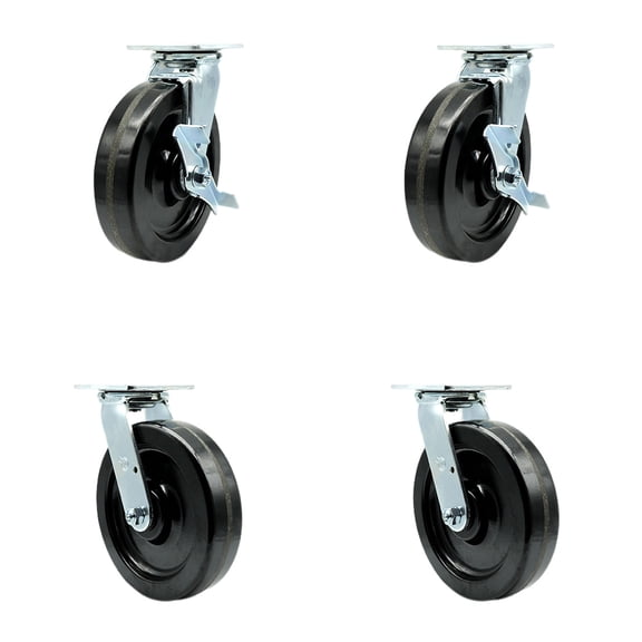 8 Inch Phenolic Caster Set with Ball Bearings 4 Swivel Lock 2 Brake SCC