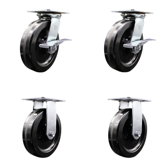 8 Inch Phenolic Caster Set with Roller Bearing 2 Brakes and 2 Rigid SCC