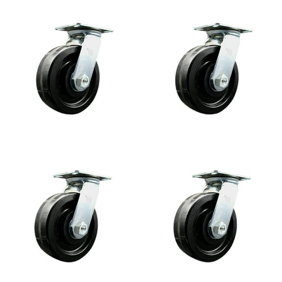 8 Inch Phenolic Wheel Heavy Duty Top Plate Swivel Caster Set of 4 Service Caster
