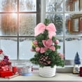 thumbnail image 1 of ​8 Inch Pink Christmas Table Tree - PVC Mini Desktop Decor with Gold Balls & Bow, Non-Tip Base for Office/Bedroom Holiday Displays​​ Pink, 1 of 6