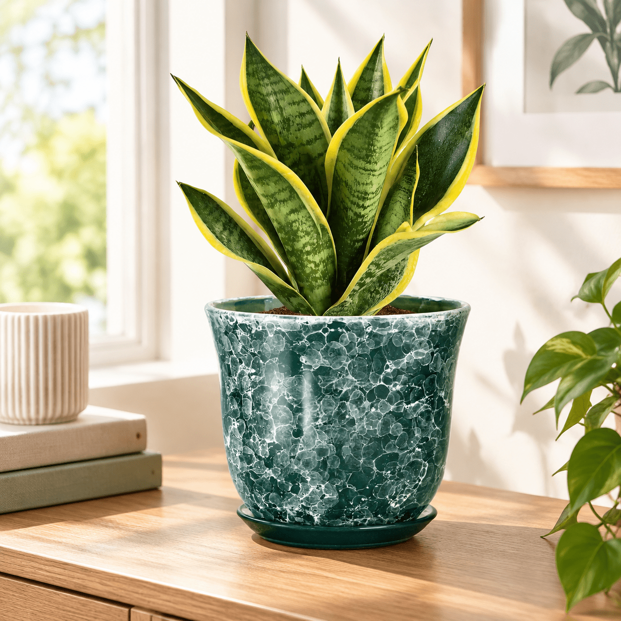 8 Inch Plant Pot - Ceramic Planter With Drainhole And Saucer Round For ...