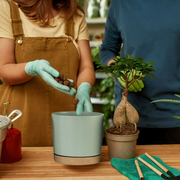 8 Inch Plant Pots with Drainage Holes & Removable Base Saucer - Modern Decorative Indoor/Outdoor Garden Planters for Succulents, Herbs and Flower Arrangements,Decorative For Outdoor Garden