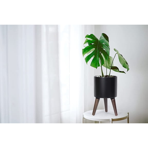 8 Inch Planter Pot with Stand, Mid- Tall Plant Pot with Legs for Indoor Plants, Small, Black