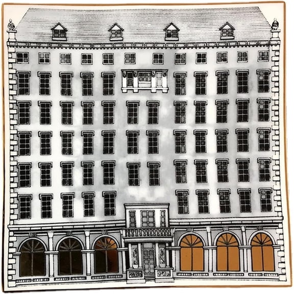 8 Inch Plate Classical Gold Swan Castle Decorative Bone China Plate Retro Building Snack Tray Gold Painting Plate