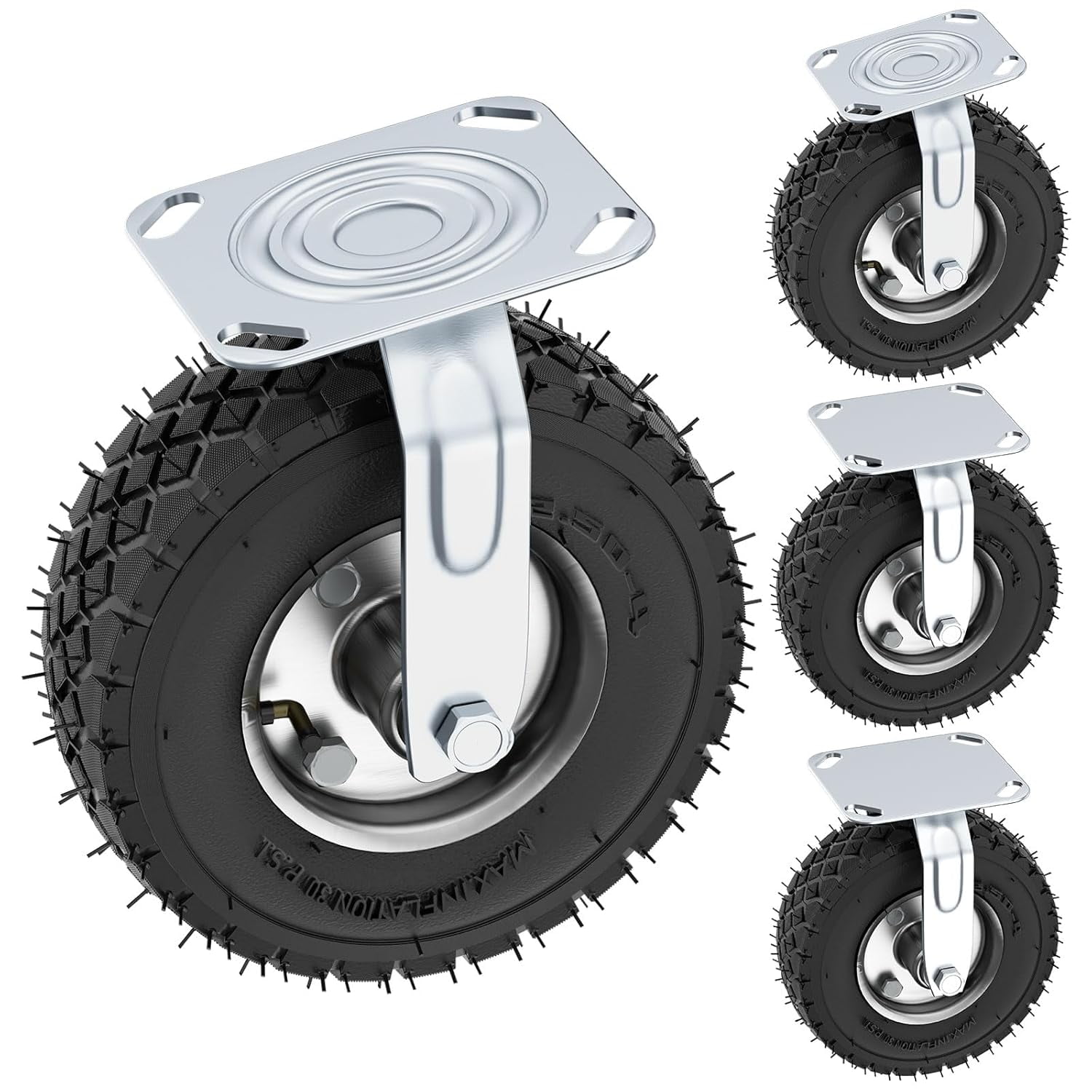 8 Inch Pneumatic Caster Wheels Set of 4 (2 Swivel/2 Rigid),Heavy Duty ...