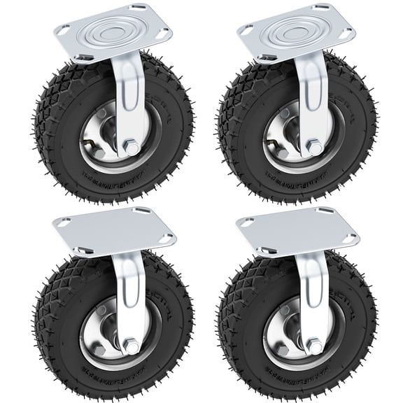 8 Inch Pneumatic Casters, Set of 4 (2 Swivel + 2 Rigid), 880 LBS Total Load Capacity Heavy Duty Industrial Casters, Knobby Rubber Tread Shock Absorbing Wheels, Universal Replacement for Workbench