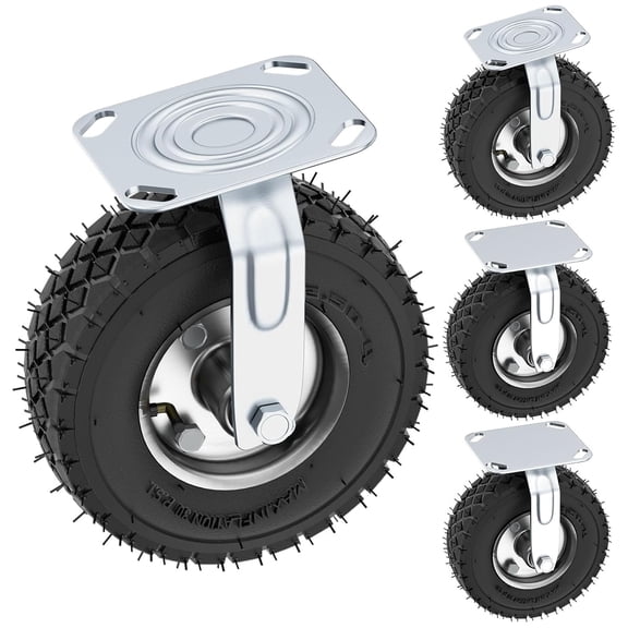 8 Inch Pneumatic Casters Set of 4 (2 Swivel & 2 Rigid), Heavy Duty Industrial Casters, 880 LBS Total Load Capacity, Knobby Rubber Tread, Ideal for Workbench, Cart, Trolley, Wagon and Storage Shelves
