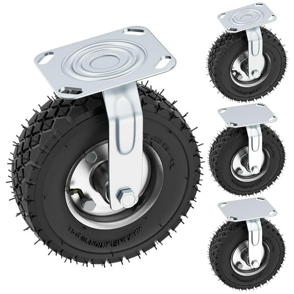 8 Inch Pneumatic Casters Set of 4 (2 Swivel & 2 Rigid), Heavy Duty Industrial Casters, 880 LBS Total Load Capacity, Knobby Rubber Tread, Ideal for Workbench, Cart, Trolley, Wagon and Storage Shelves