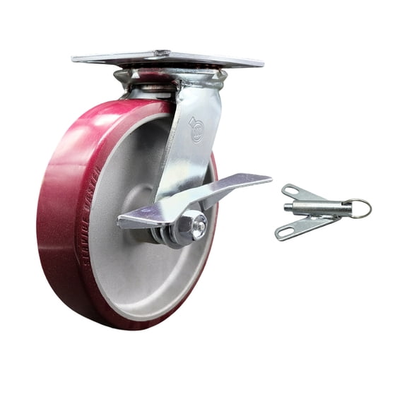 8 Inch Poly on Aluminum Caster with Roller Bearing and Brake/Swivel Lock SCC