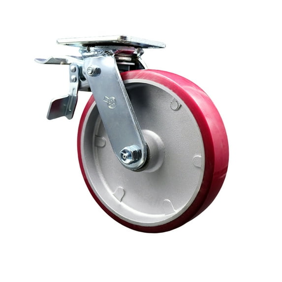 8 Inch Poly on Aluminum Swivel Caster with Ball Bearing and Total Lock Brake SCC
