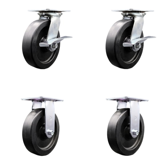 8 Inch Polyolefin Caster Set with Roller Bearing 2 Brakes and 2 Rigid SCC