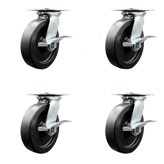 8 Inch Polyolefin Caster Set with Roller Bearing and Brakes/Swivel Locks SCC