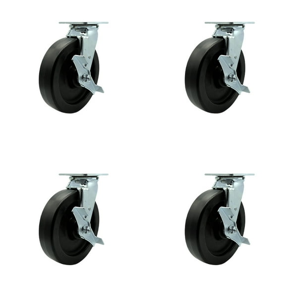 8 Inch Polyolefin Caster Set with Roller Bearings and Brake/Swivel Lock SCC