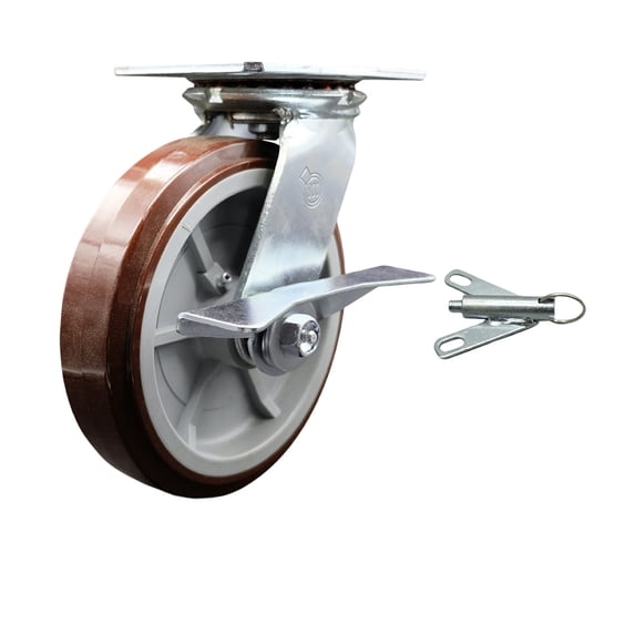 8 Inch Polyurethane Caster with Ball Bearing and Brake/Swivel Lock SCC