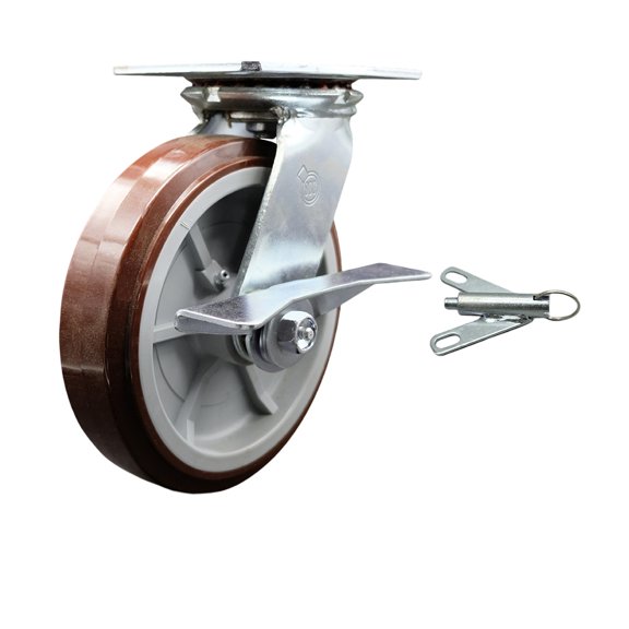 8 Inch Polyurethane Caster with Roller Bearing and Brake/Swivel Lock SCC