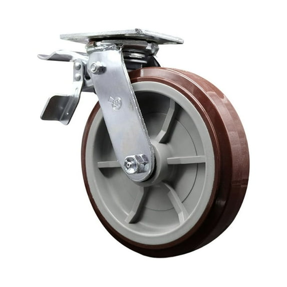 8 Inch Polyurethane Swivel Caster with Roller Bearing and Total Lock Brake SCC