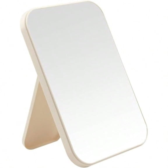 8 Inch Portable Mirror Simple Folding Makeup Mmirror with Stand Standing Wall Hanging Double-Duty Beige