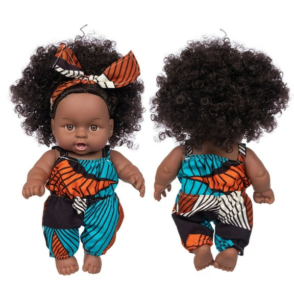 8-Inch Poseable Doll, Realistic Black Doll with Curly Hair for Collectors and Emotional Companionship(A)