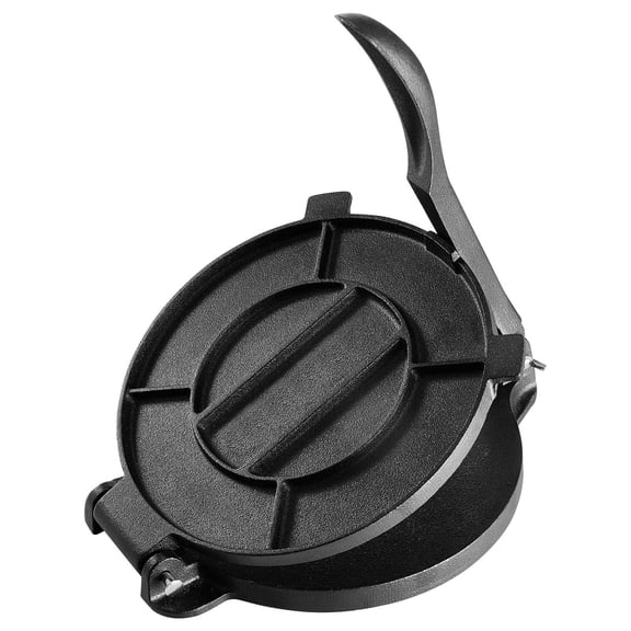 8 Inch Pre-Seasoned Cast Iron Tortilla Press with Handle, Roti Taco Maker Includes 100 Parchment Papers, Silver Dough Press Tool