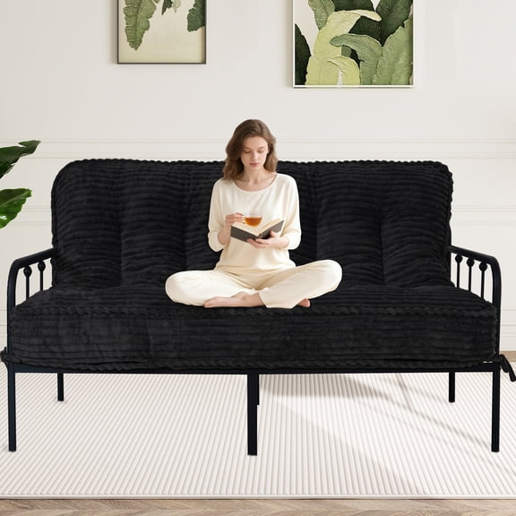 8‑Inch Queen Folding Mattress, Corduroy Anti‑Slip Floor & Sofa Futon Mattress, Black
