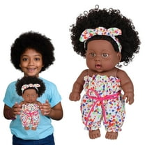 8 Inch Realistic Black Baby Doll, Curly Hair Vinyl Doll with Flexible Joints, Changeable Outfits Role Play Toy, Educational Empathy Gift for Girls 3-6 Years