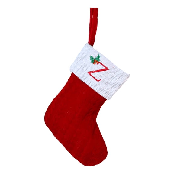 8 Inch Red Monogram Christmas Stocking with Initial Letter, Cable Knit Design with White Xmas Alphabet for Family Fireplace Hanging, DIY Home Decor and Personalized Gift