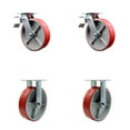 thumbnail image 1 of 8 Inch Red Poly on Cast Iron Caster Set with Ball Bearings 2 Brakes 2 Rigid SCC, 1 of 2