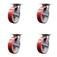 thumbnail image 1 of 8 Inch Red Poly on Cast Iron Caster Set with Ball Bearings and Swivel Locks, 1 of 2