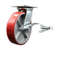 thumbnail image 1 of 8 Inch Red Poly on Cast Iron Caster with Roller Bearing and Brake/Swivel Lock, 1 of 2