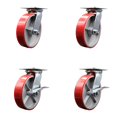 thumbnail image 1 of 8 Inch Red Poly on Cast Iron Swivel Caster Set 2 Swivel Locks 2 Brakes SCC, 1 of 2