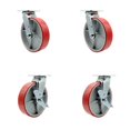 thumbnail image 1 of 8 Inch Red Poly on Cast Iron Swivel Caster Set with Roller Bearing 2 Brake SCC, 1 of 2