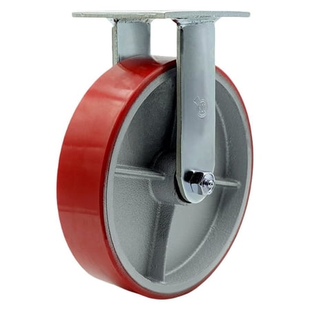 8 Inch Red Poly on Cast Iron Wheel Rigid Caster with Ball Bearing Service Caster