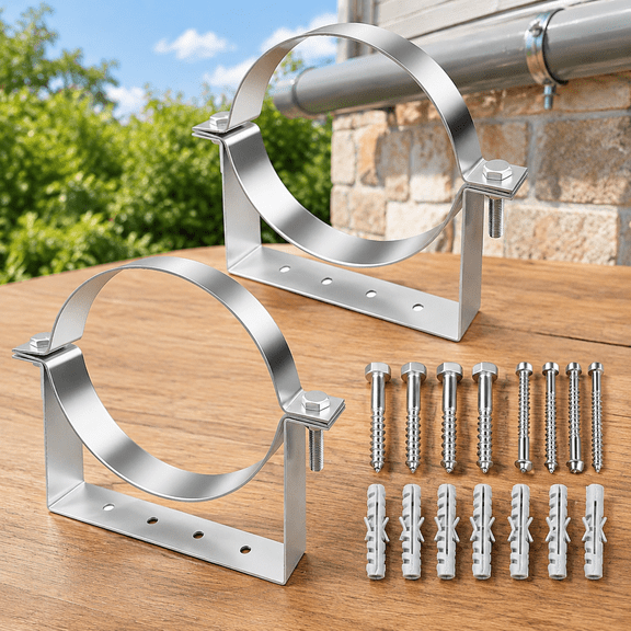 8 Inch Rigid Split Ring Pipe Hanger, Heavy Duty B-Type Steel Vent Pipe Support with Wall Standoff, Rust-Resistant Chimney & Duct Hanger for 7.8-8.2 in OD Pipes, 2 Pack