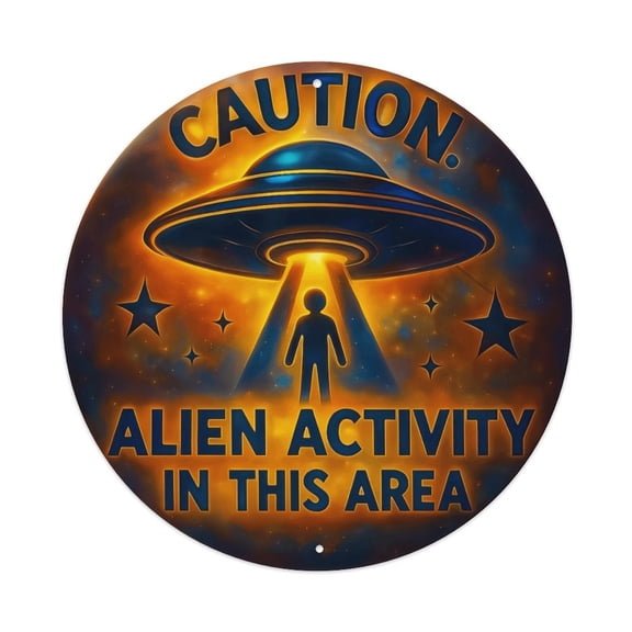 8 Inch Round "Alien Activity" Metal Sign, Vintage Sci-Fi UFO Abduction Wall Art Plaque, Rust-Proof Weatherproof Decor for Man Cave, Garage, Space-Themed Home
