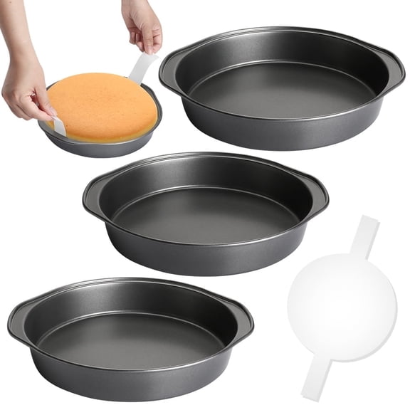 3pcs 8inch Round Cake Pan with 100 PCS Parchment Paper Carbon Steel Nonstick Mold with Handle
