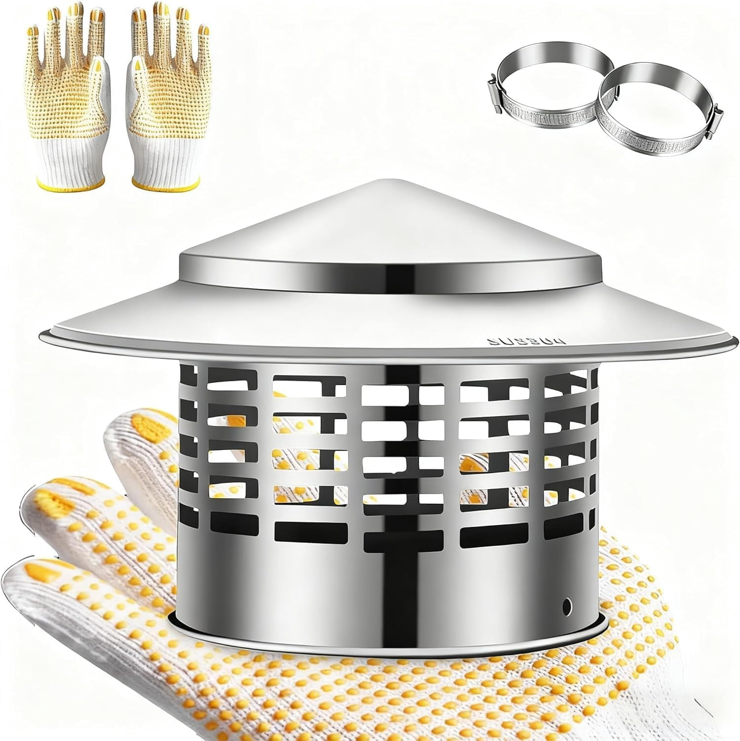 8 Inch Round Chimney Cap, 304 Stainless Steel Chimney Cover with Gloves ...
