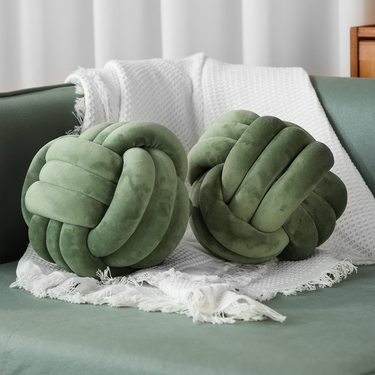 8 Inch Round Decorative Throw Pillow, Solid Color Olive Accent Cushion for Sofa Bedroom (8R)