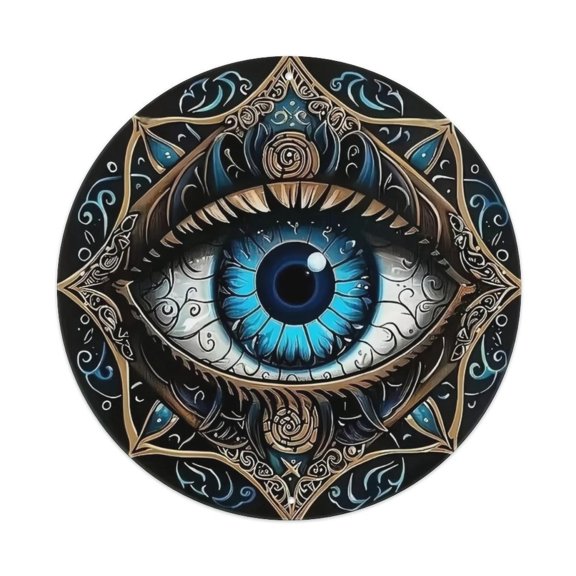 8 Inch Round Intricate Evil Eye Metal Sign, Bohemian Mystical Blue Eye Wall Art Plaque, Rust-Proof Weatherproof Decor for Home, Meditation Space, Spiritual Room