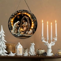 ​8 Inch Round Wooden Nativity Sign - Handcrafted Wall & Door Decor for Christmas Baptism Celebrations​​ Multicolor