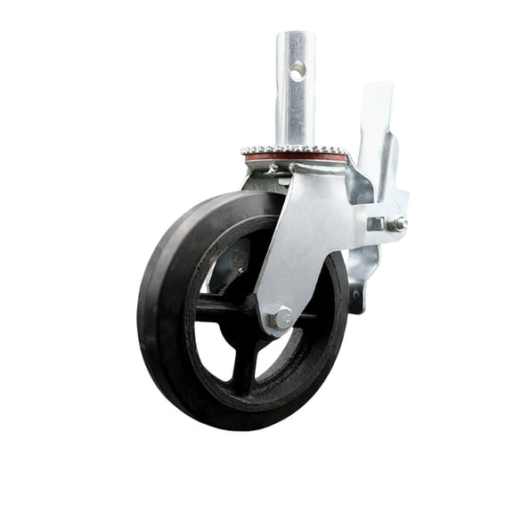 8 Inch Rubber Scaffold Caster with 1-1/4 Stem w/Brake Service Caster Brand