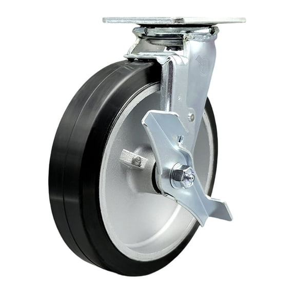 8 Inch Rubber on Aluminum Swivel Caster with Roller Bearing and Brake SCC