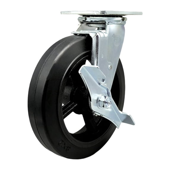 8 Inch Rubber on Steel Swivel Caster with Roller Bearing and Brake SCC