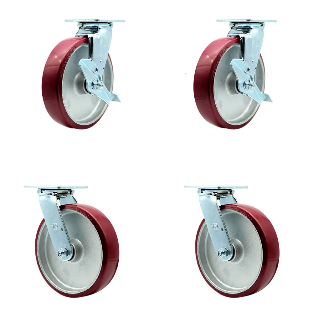 Ss Polyair 8 Inch SS Poly on Aluminum Caster Set with Ball Bearings 4 Swivel Locks ...