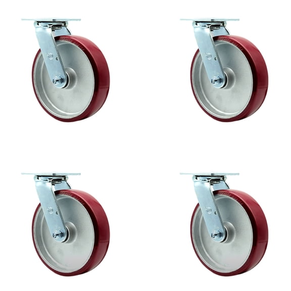 8 Inch SS Poly on Aluminum Swivel Caster Set with Delrin Bearings & Swivel Locks