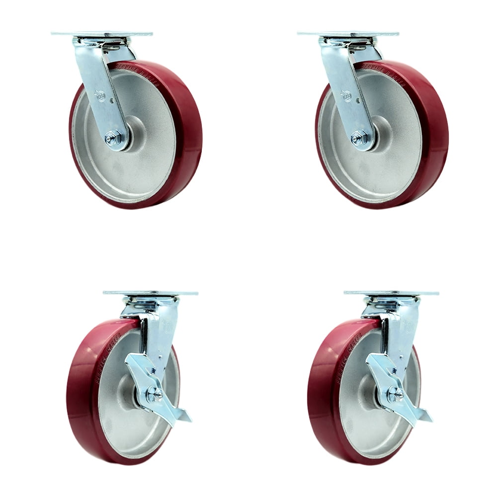 8 Inch SS Poly on Aluminum Swivel Caster Set with Roller Bearings 2 ...