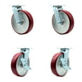 thumbnail image 1 of 8 Inch SS Poly on Aluminum Swivel Caster Set with Roller Bearings 2 Brakes SCC, 1 of 2