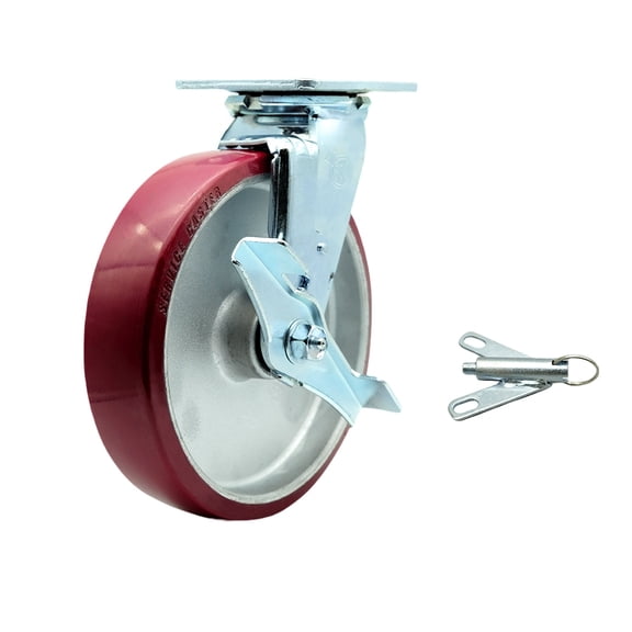 8 Inch SS Poly on Aluminum Swivel Caster with Delrin Bearing and Brake/Swvl Lock